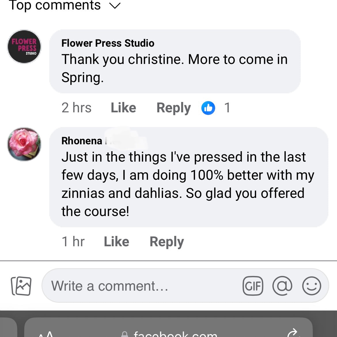 A positive review about a flower pressing course.