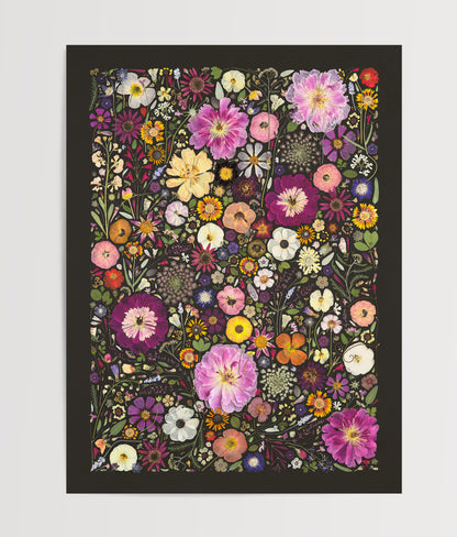 Little Hollow and Red Daisy Pressed Flower Fine Art Print Flatlay