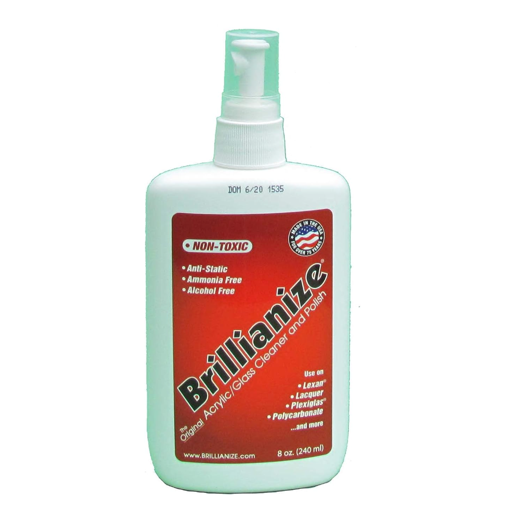 Brillianize glass cleaner on a white background.