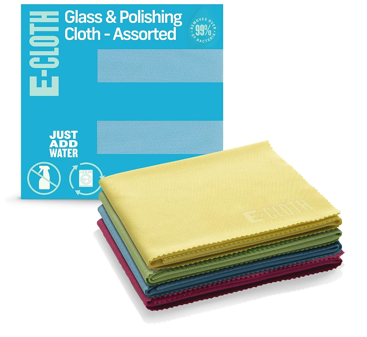 Four colorful glass polishing rags.